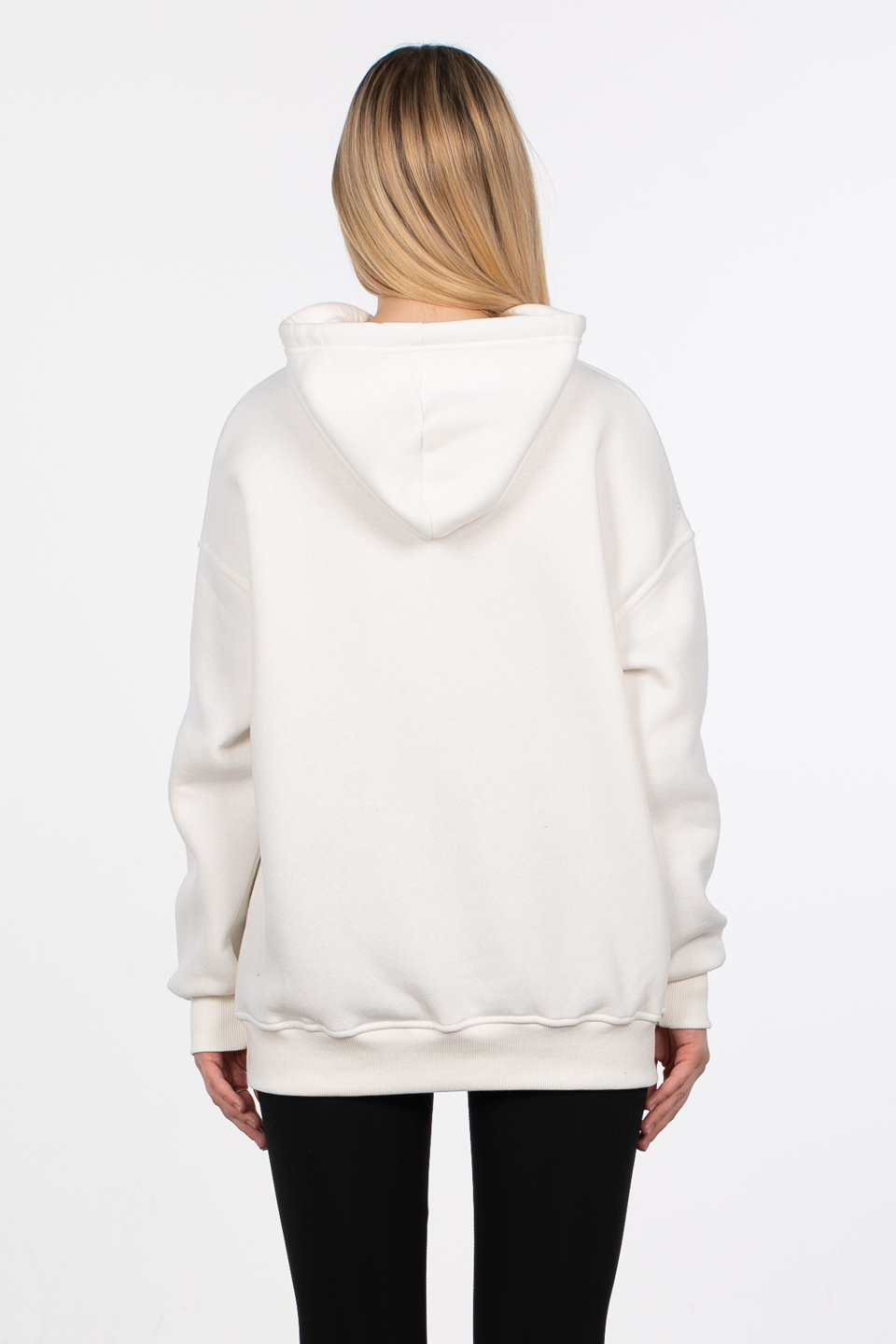 Kapüşonlu Kanguru Cepli Sweatshirt - Ekru