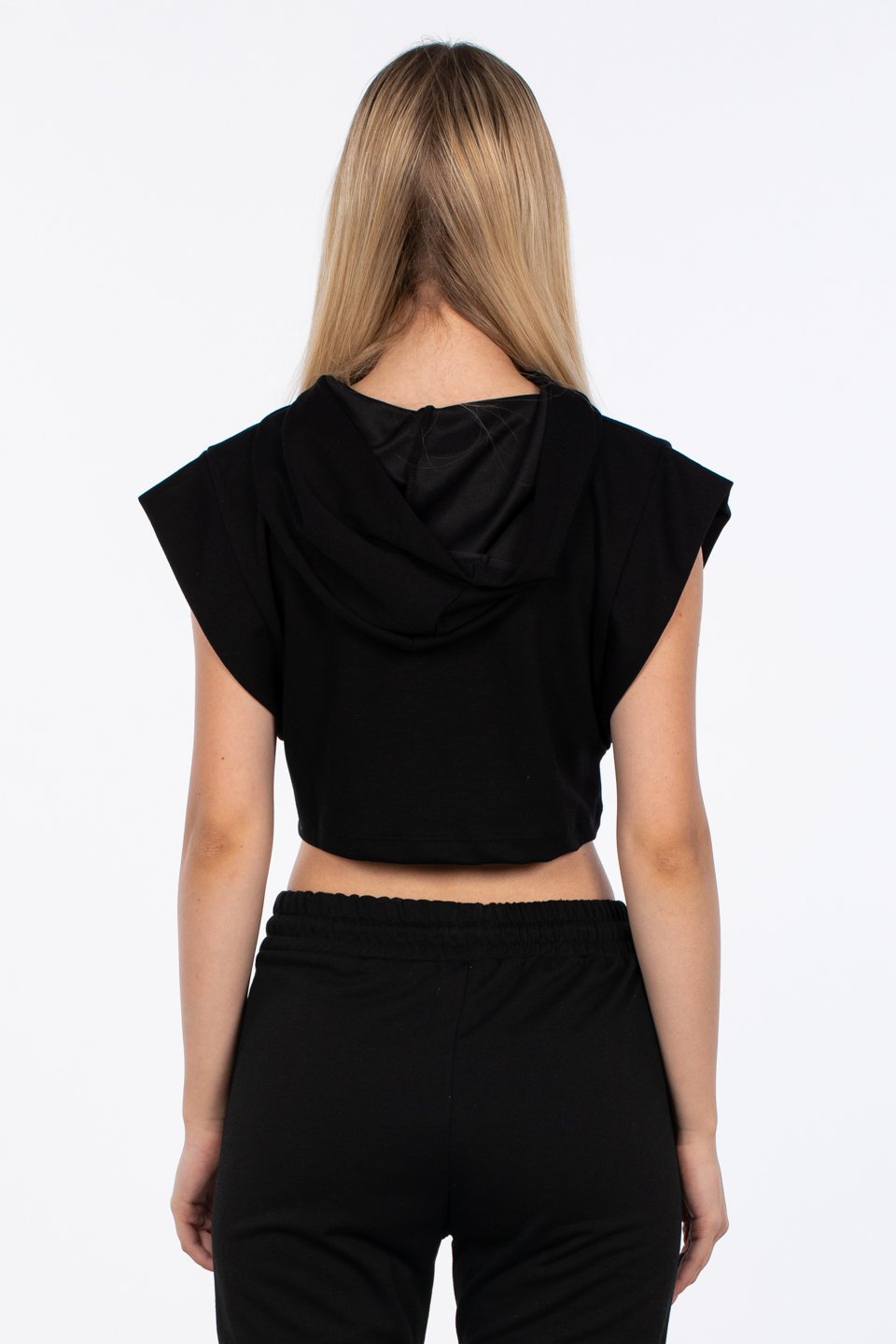 Kapüşonlu kolsuz crop-10076 Siyah