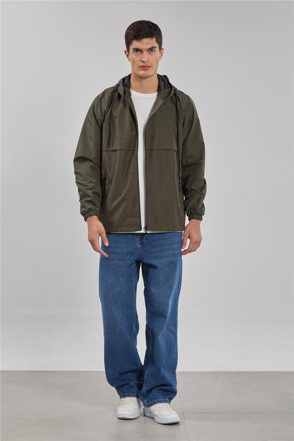 Kapüşonlu teknik mont-3438 Açık Haki