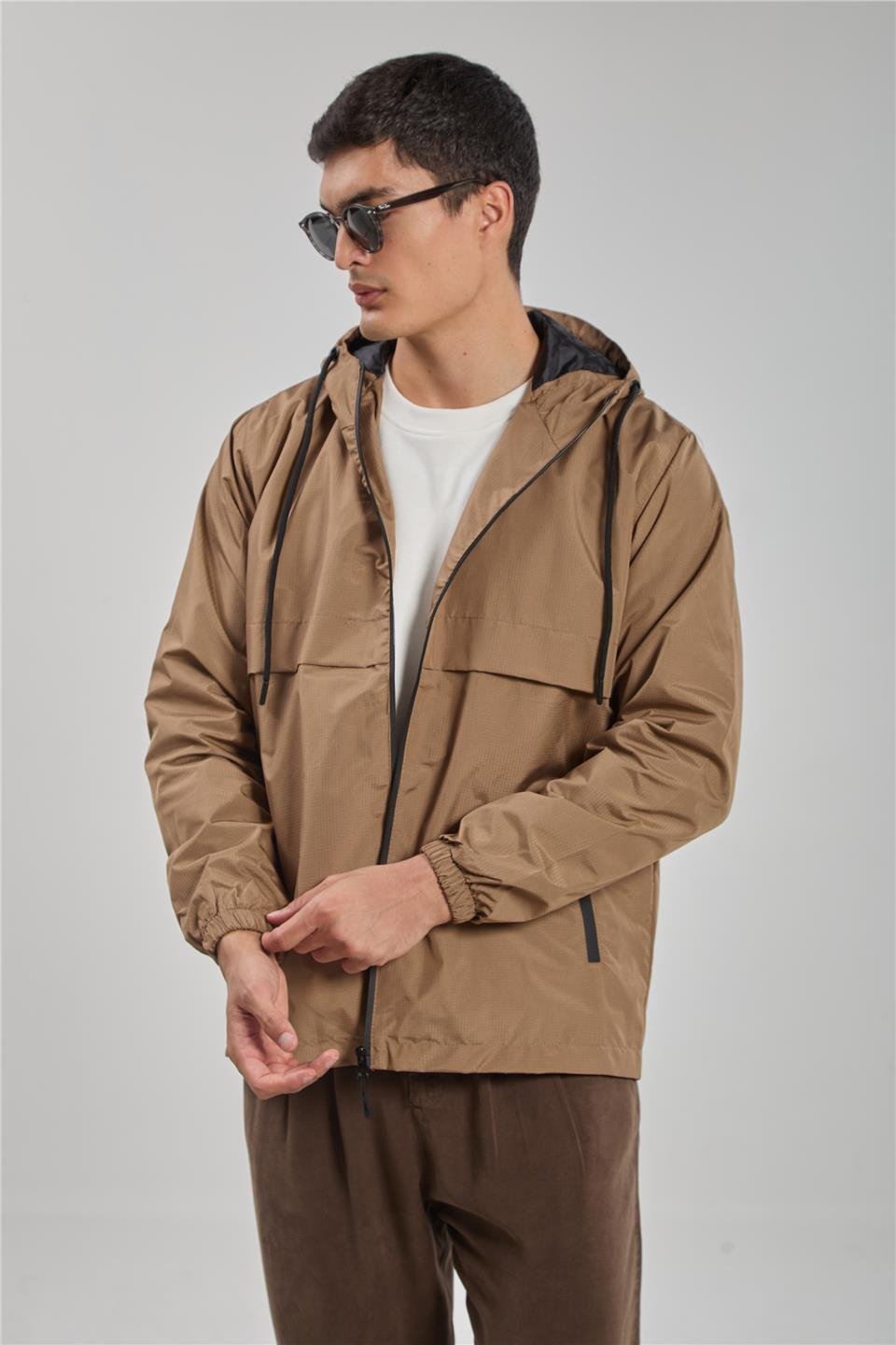 Kapüşonlu teknik mont-3438 Camel