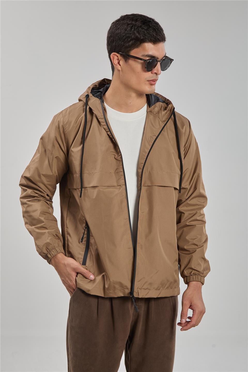 Kapüşonlu teknik mont-3438 Camel