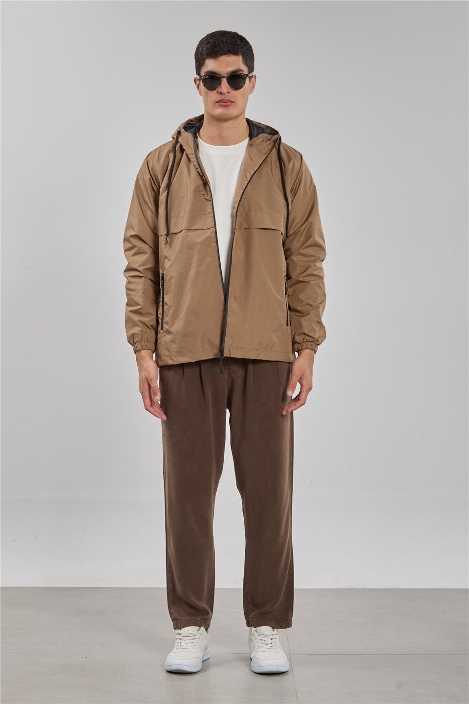 Kapüşonlu teknik mont-3438 Camel