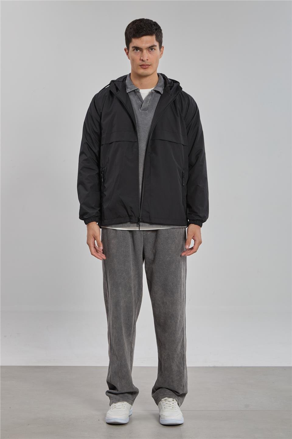 Kapüşonlu teknik mont-3438 Siyah