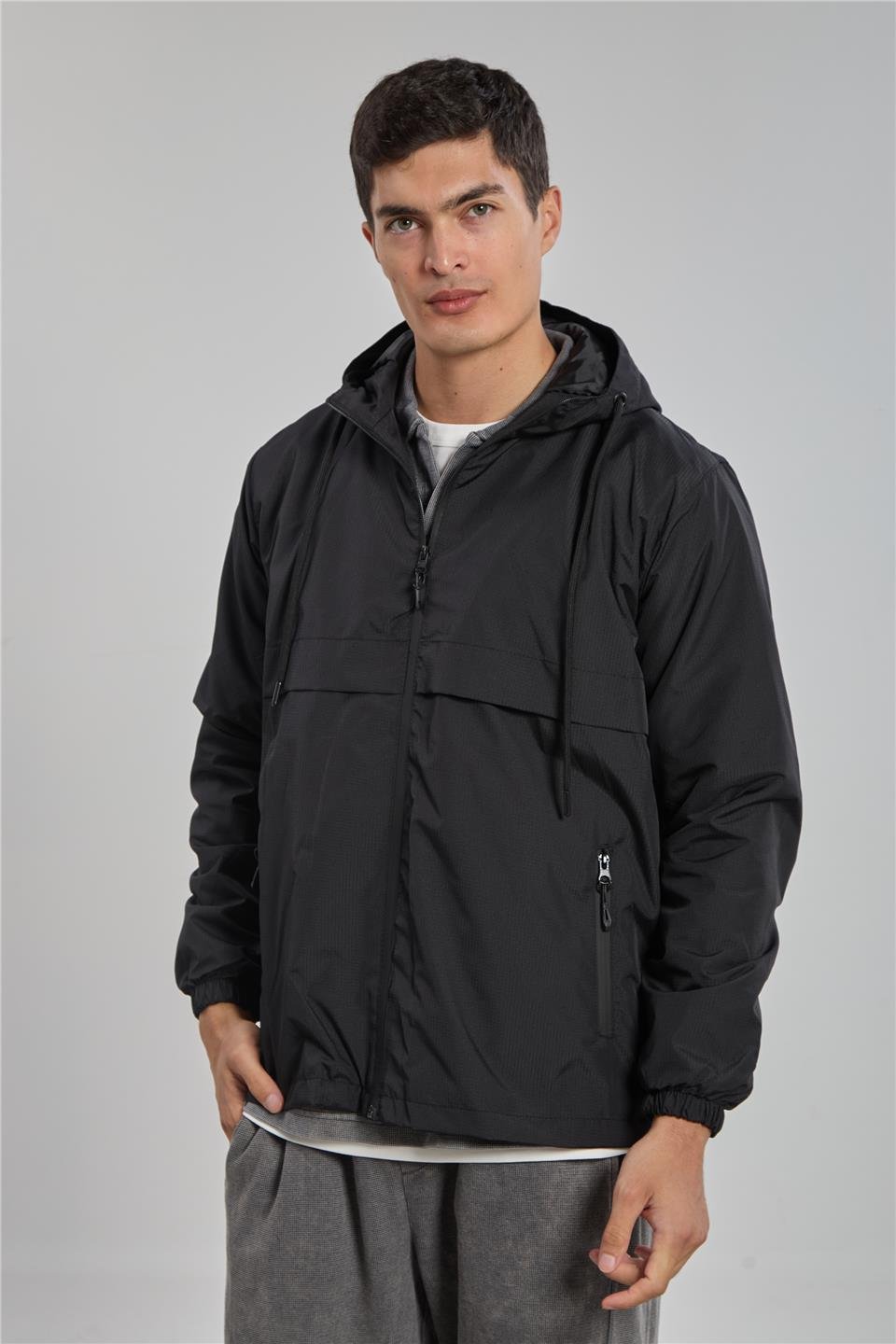 Kapüşonlu teknik mont-3438 Siyah