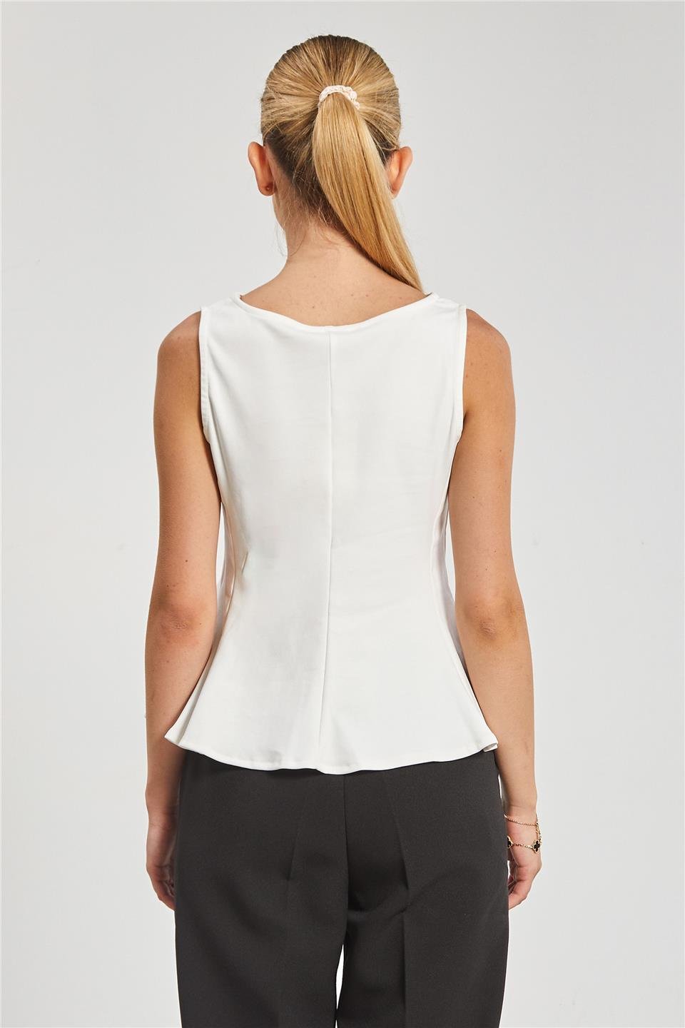 Kayık yaka kolsuz body-10798 Ekru