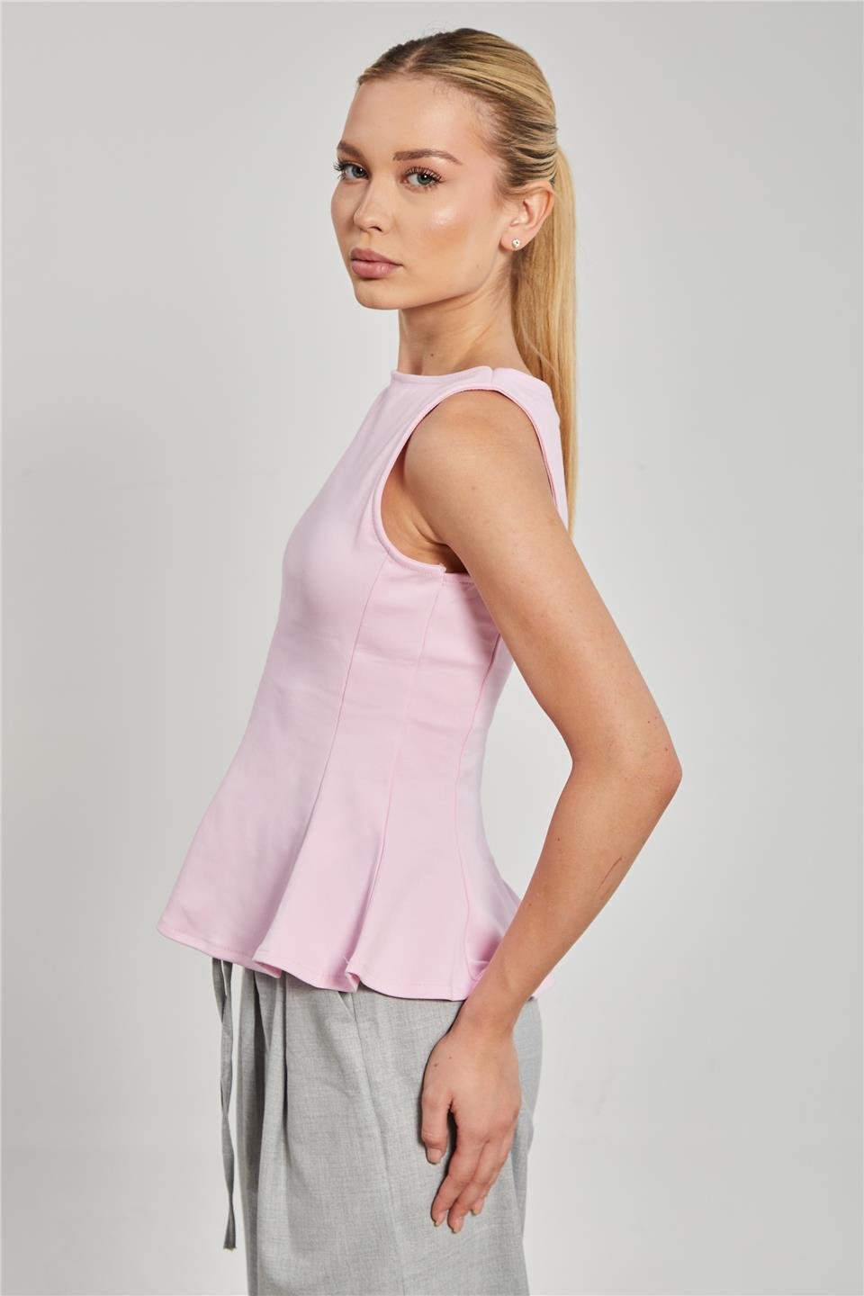 Kayık yaka kolsuz body-10798 Pembe