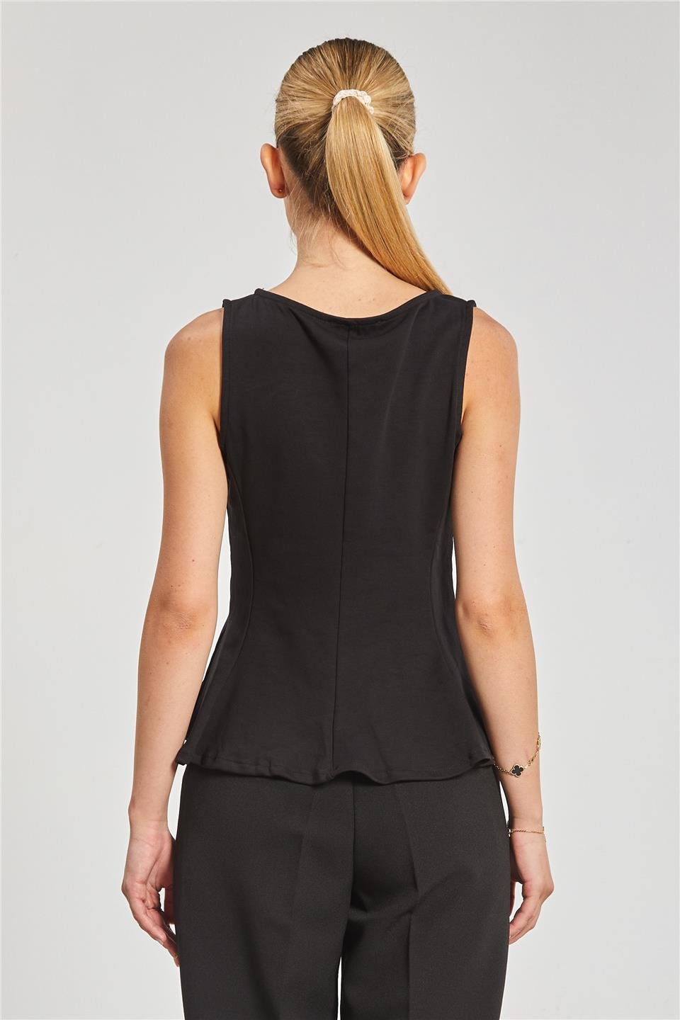 Kayık yaka kolsuz body-10798 Siyah