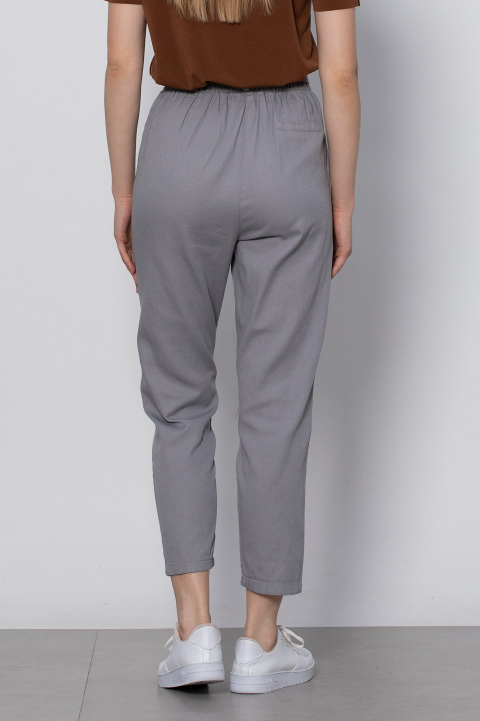 Kemerli havuç pantolon-5925 Gri