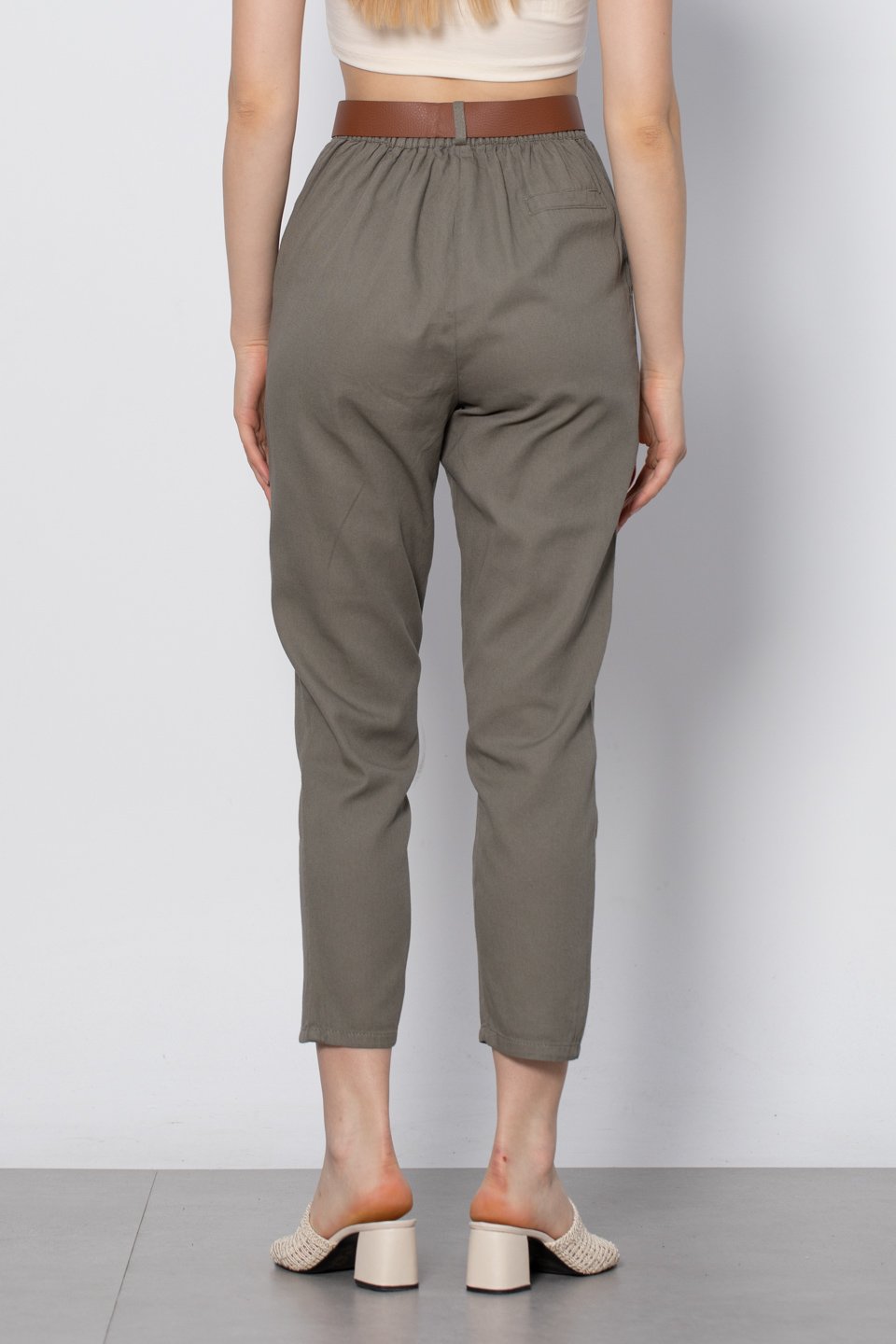 Kemerli havuç pantolon-5925 Haki