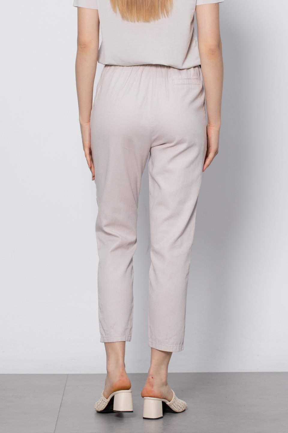 Kemerli havuç pantolon-5925 Taş