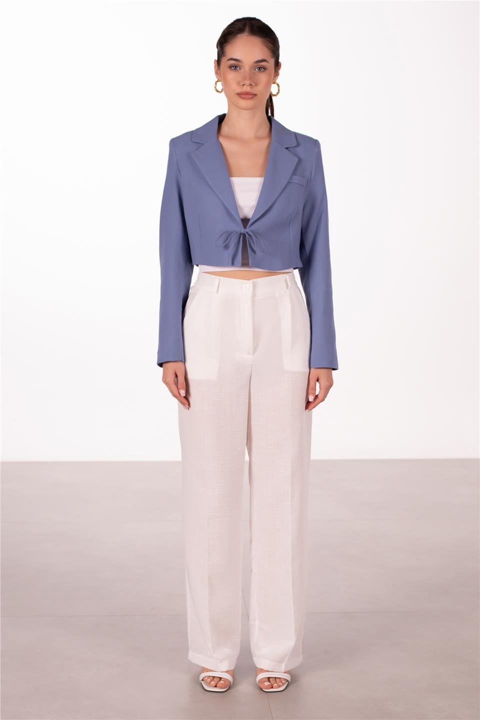 Keten palazzo pantolon-2404 Beyaz