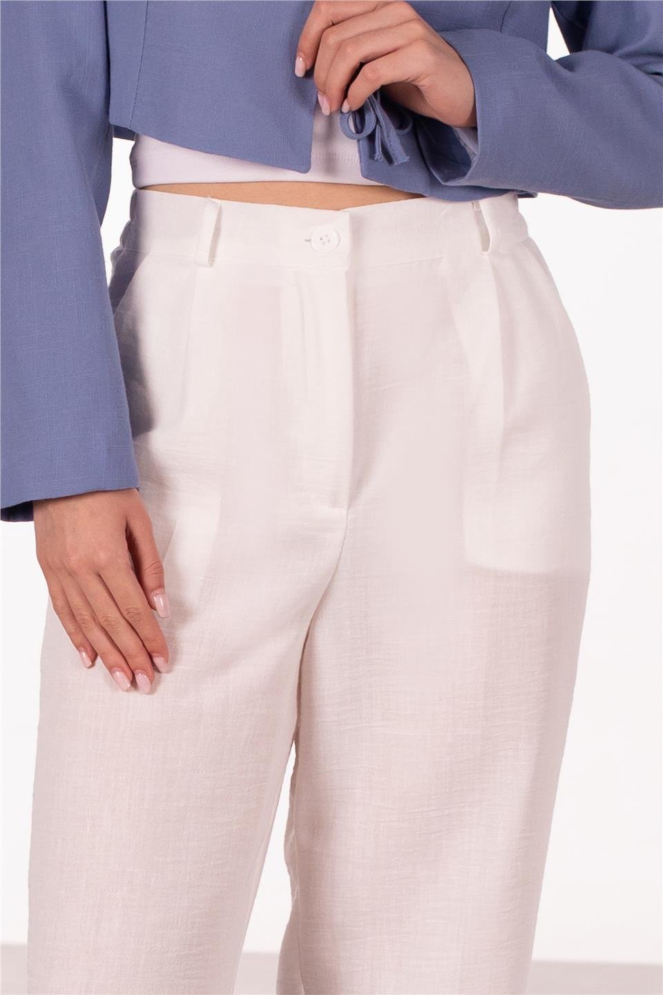 Keten palazzo pantolon-2404 Beyaz