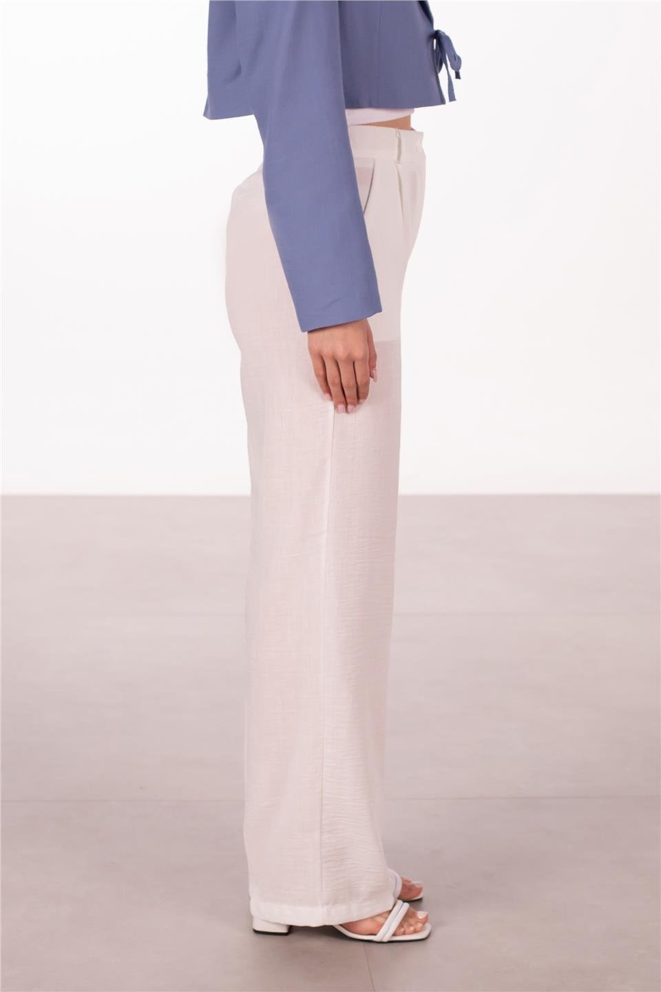 Keten palazzo pantolon-2404 Beyaz