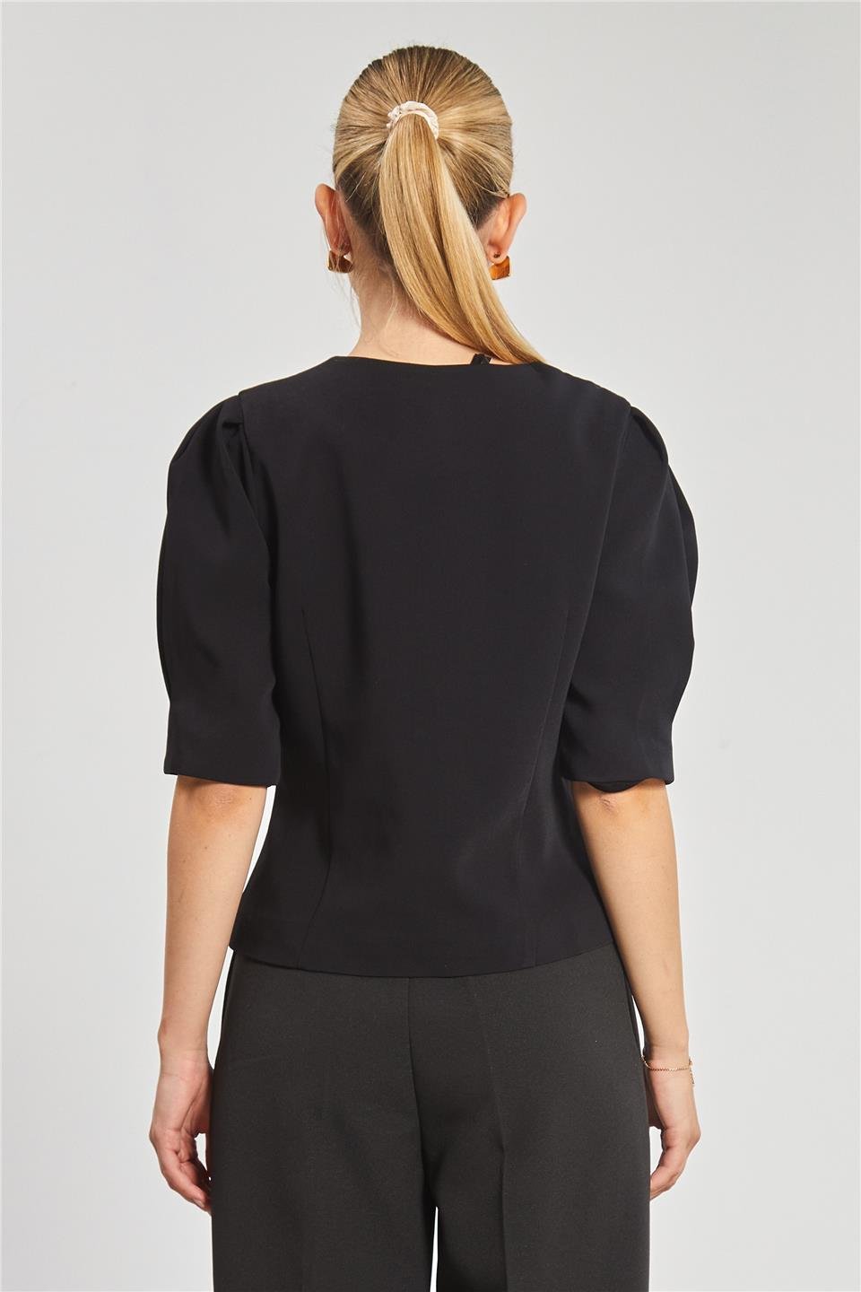 Kısa kol düğme detay ceket-7568 Siyah