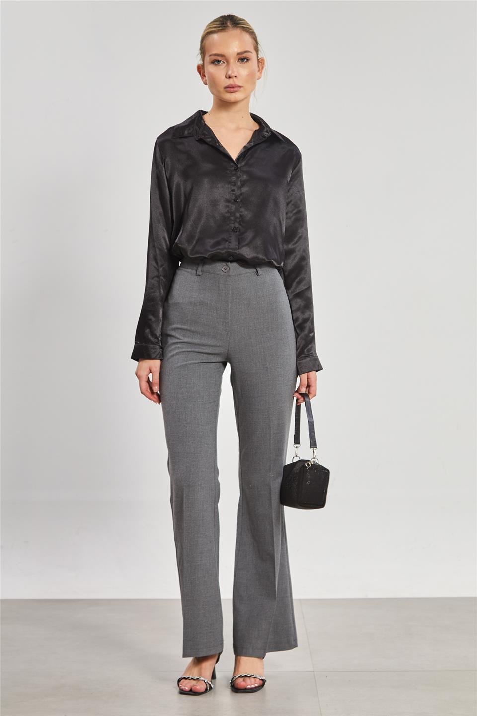 Klasik saten gömlek-3964 Siyah