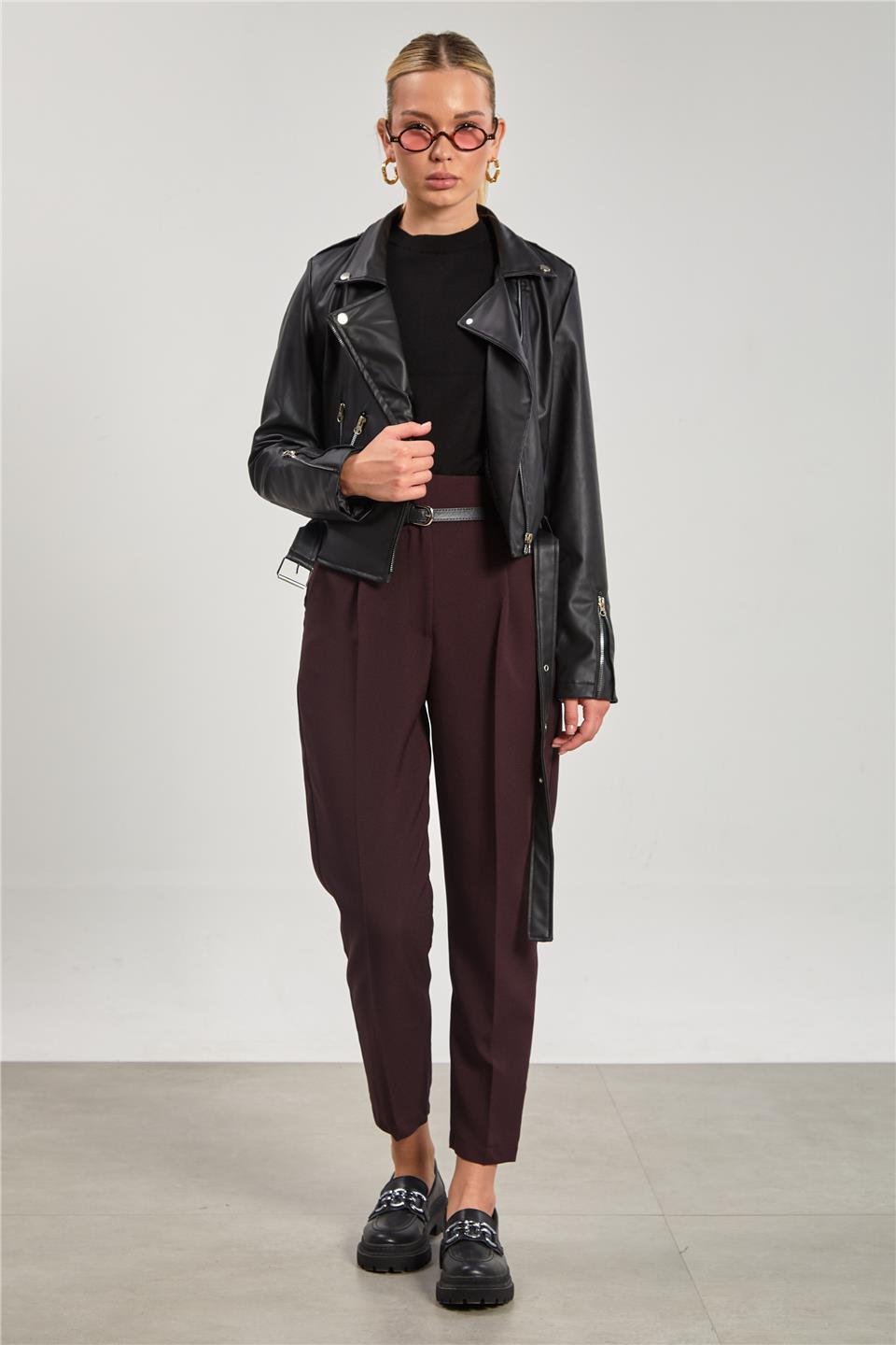 Kruvaze yaka suni deri mont-2061 Siyah