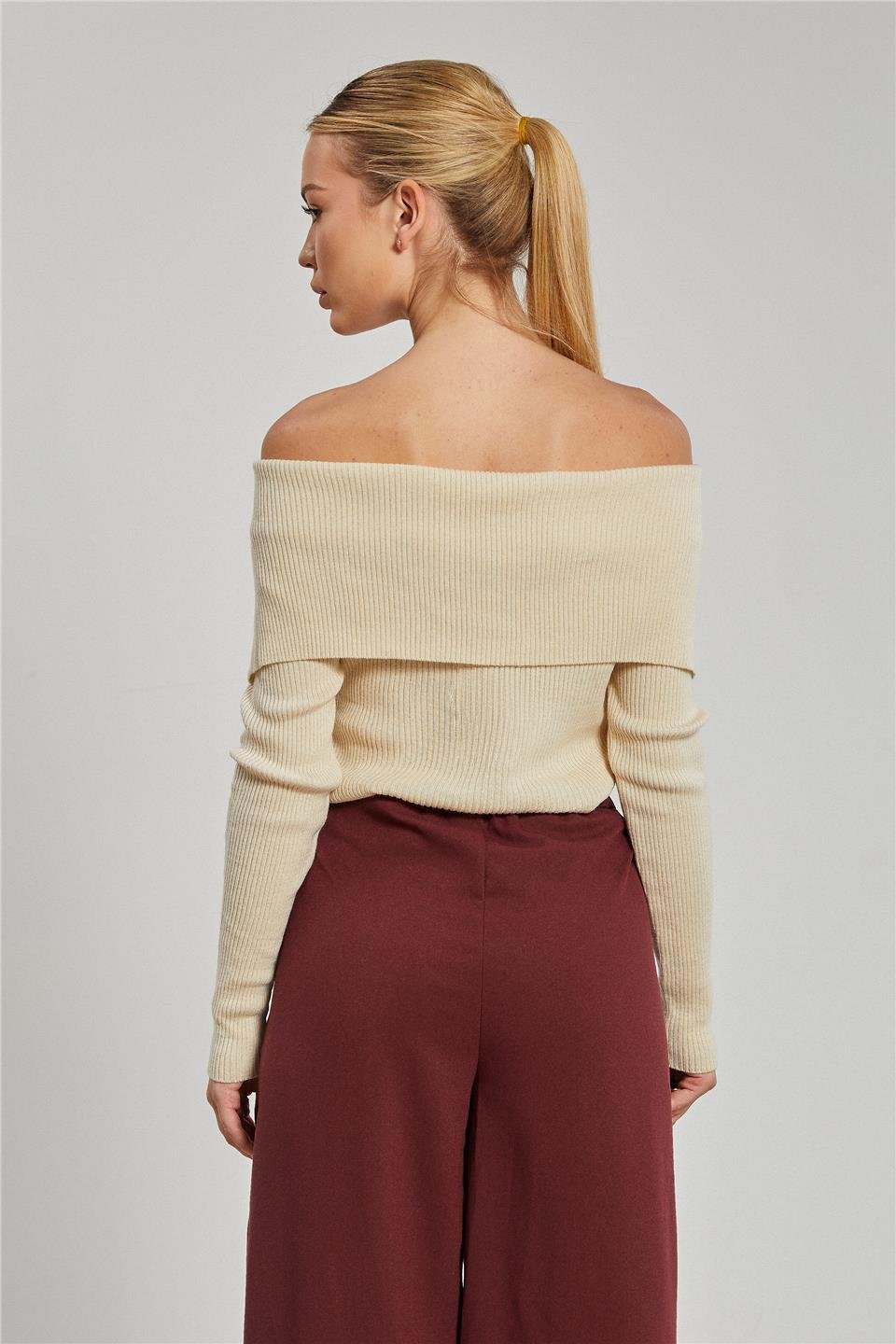 Madonna yaka triko body-6303 Taş