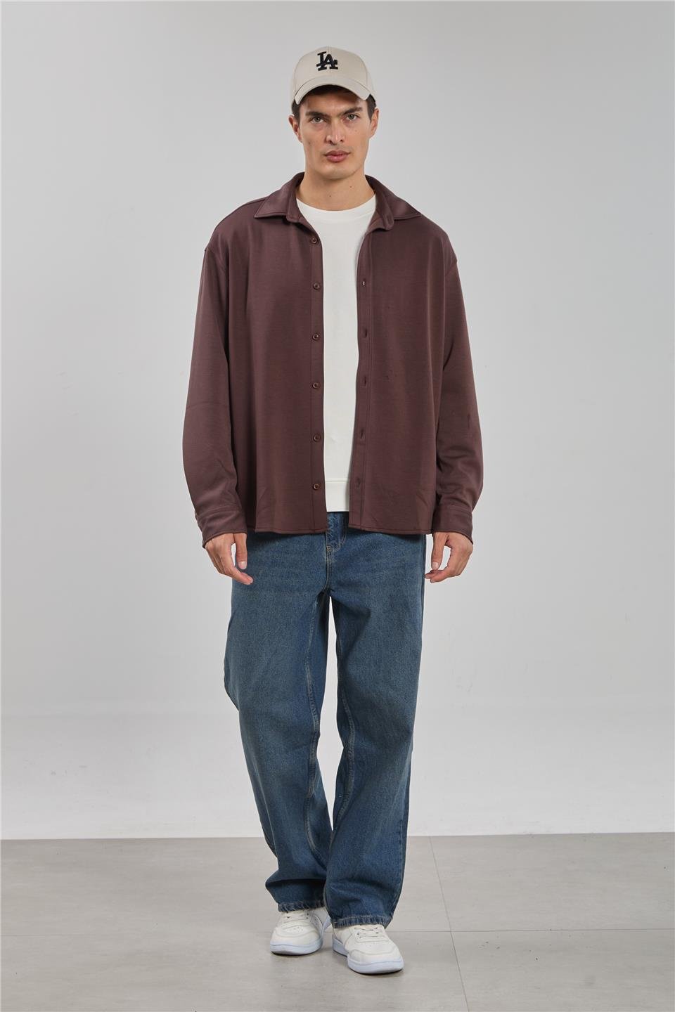 Oversize gömlek-1188 Kahve