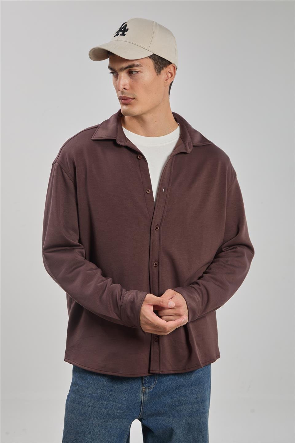 Oversize gömlek-1188 Kahve