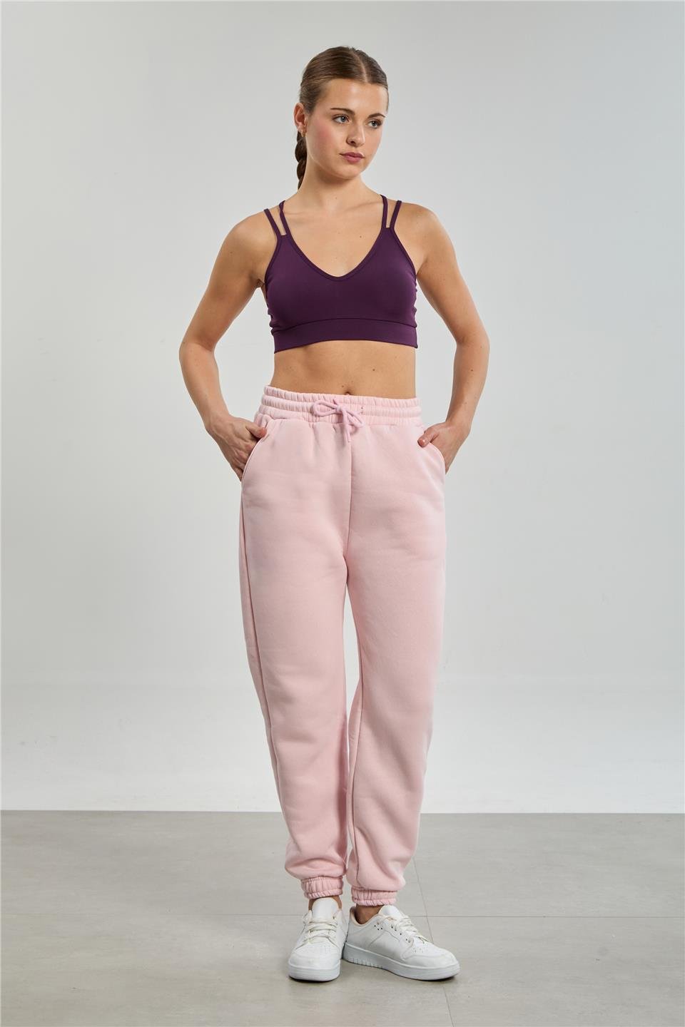 Paça lastikli şardonlu eşofman altı-5632 Pembe