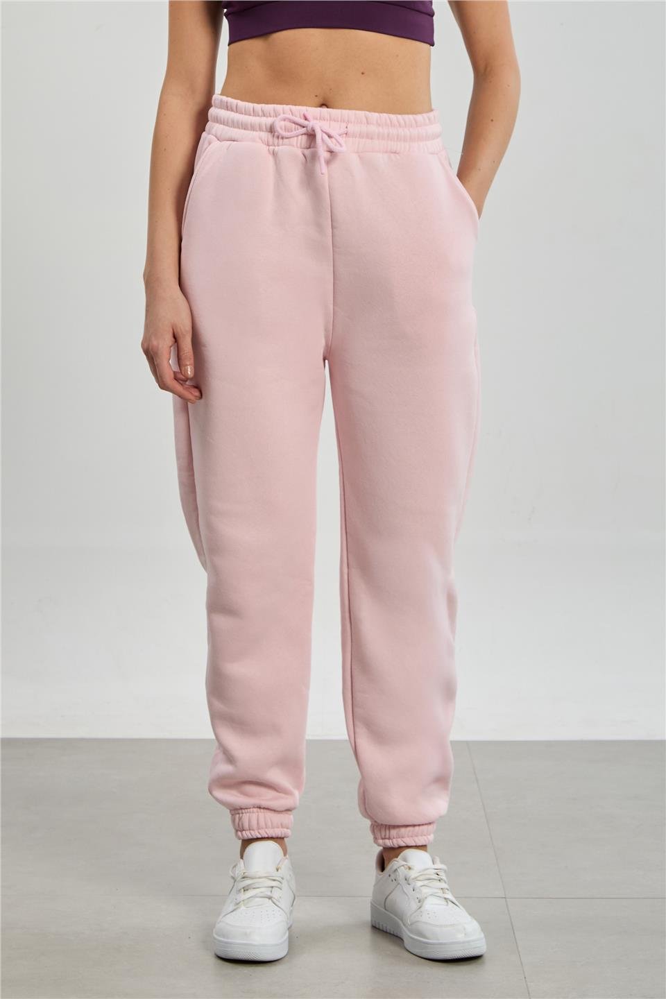 Paça lastikli şardonlu eşofman altı-5632 Pembe