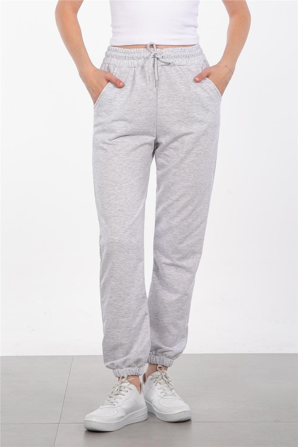 Paris-Paçası lastikli eşofman altı-9529 Kar Melanj