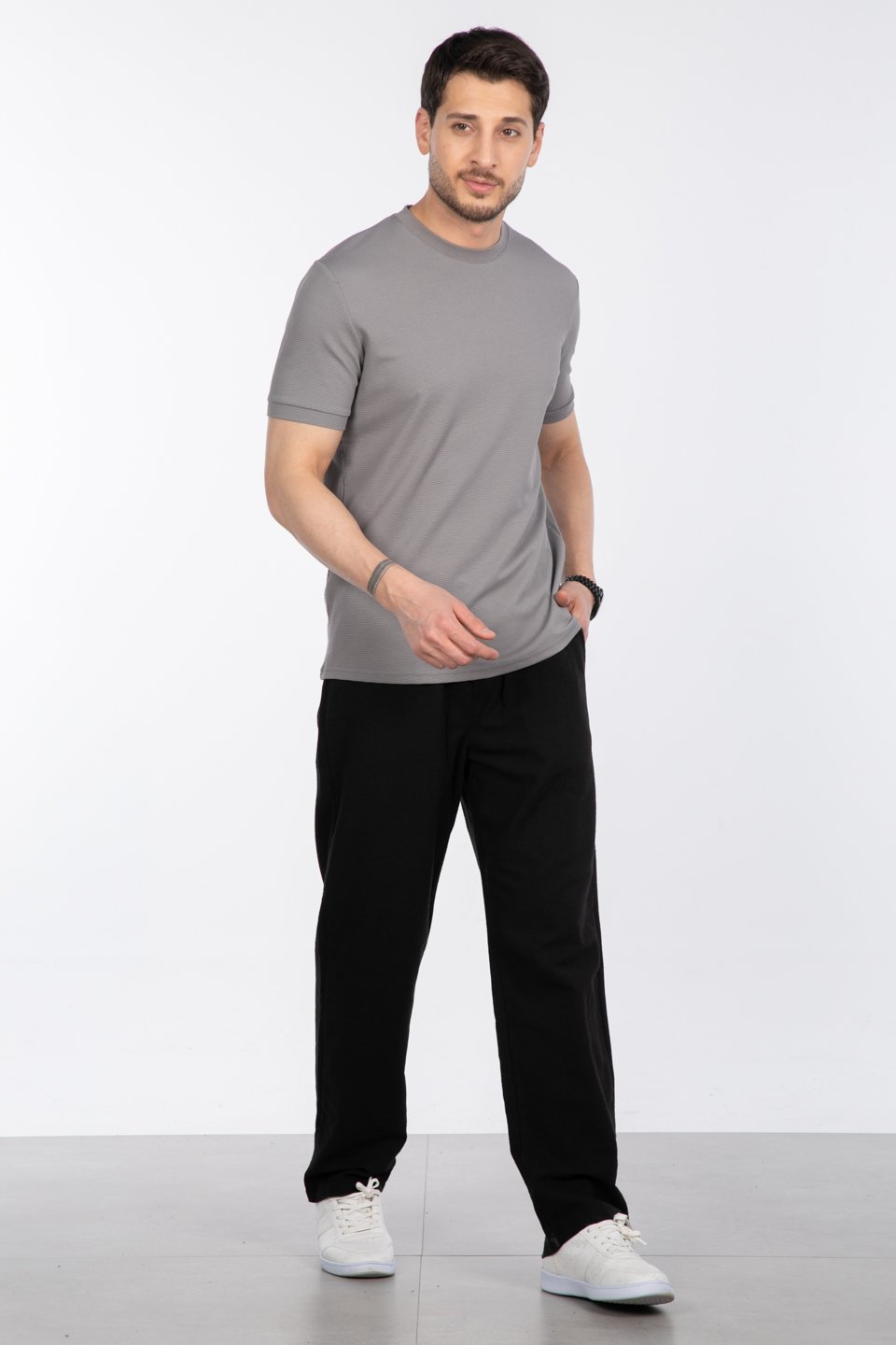 Petek desen regular fit t-shirt-2639 A.Gri