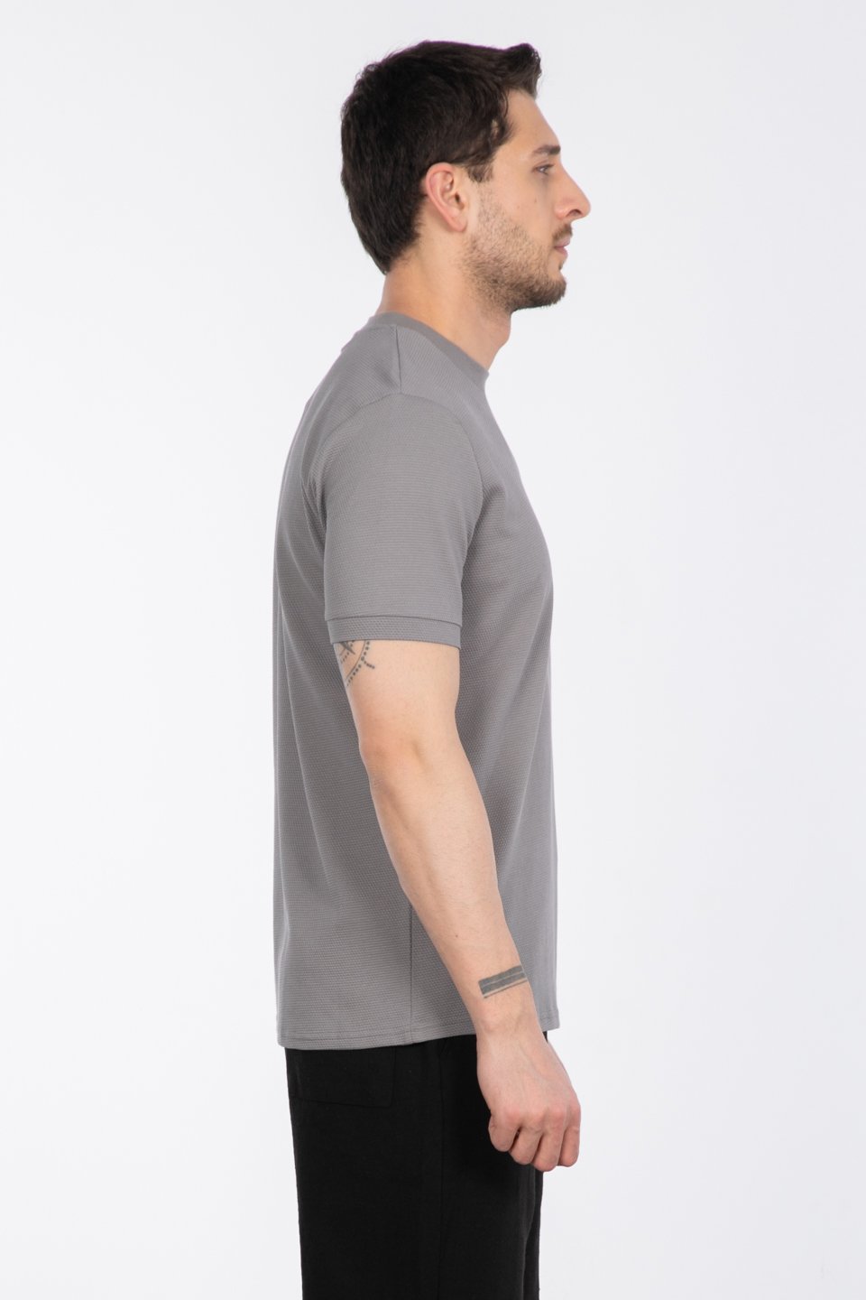 Petek desen regular fit t-shirt-2639 A.Gri