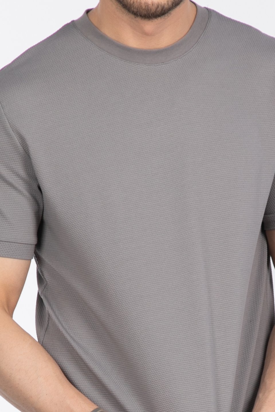 Petek desen regular fit t-shirt-2639 A.Gri