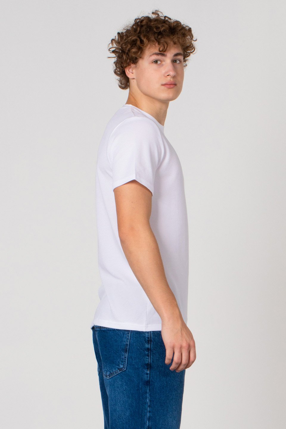 Petek desen regular fit t-shirt-2639 Ekru