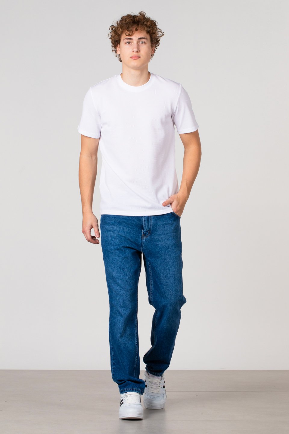 Petek desen regular fit t-shirt-2639 Ekru