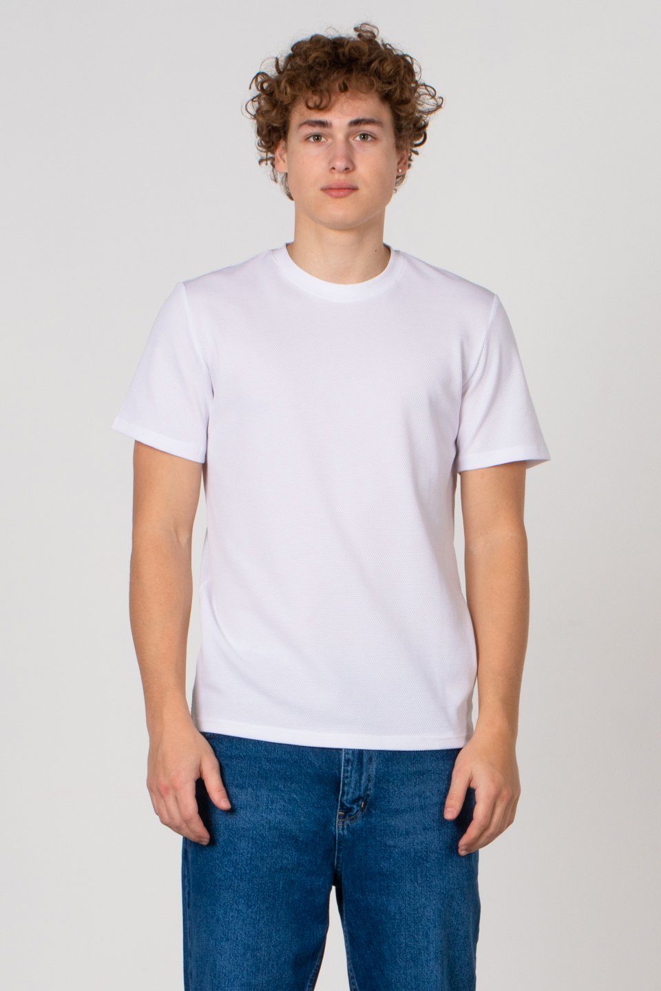 Petek desen regular fit t-shirt-2639 Ekru