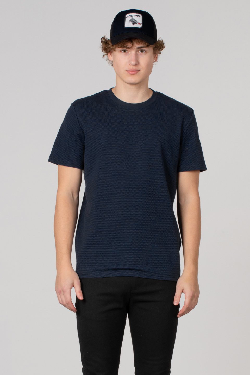 Petek desen regular fit t-shirt-2639 İndigo