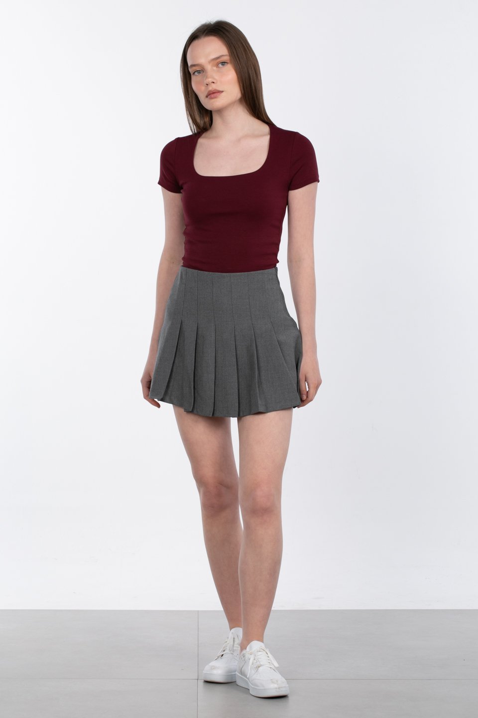 Pileli şortlu mini etek-D-0361 Antrasit