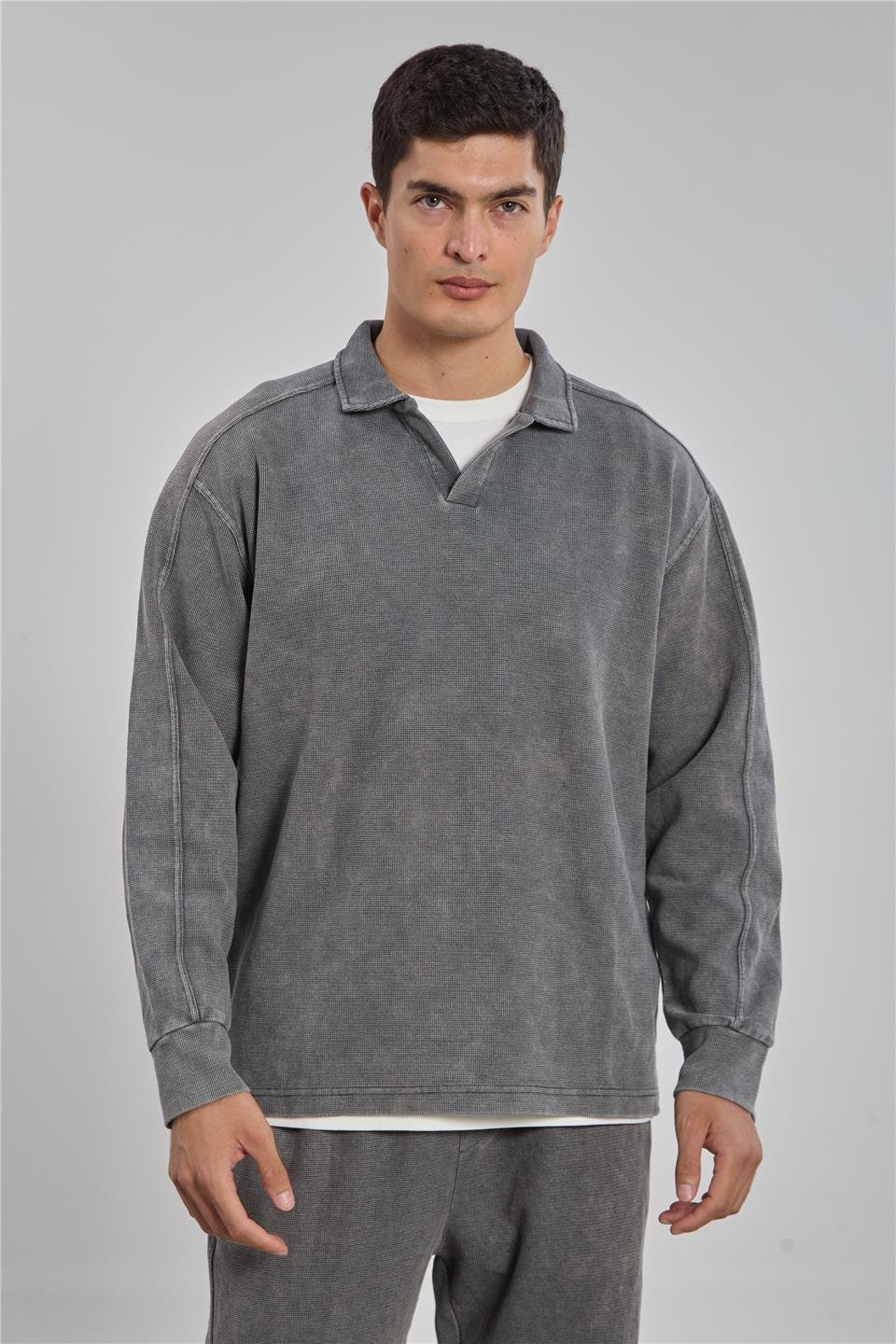 Polo yaka regular fit sweatshirt-9150-044 Antrasit