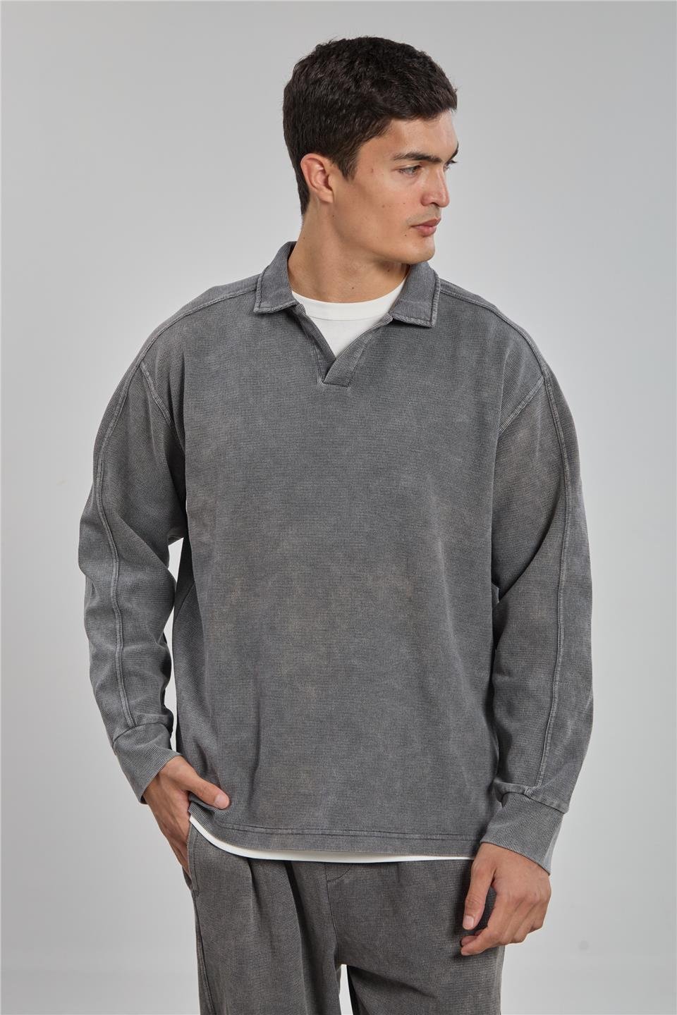 Polo yaka regular fit sweatshirt-9150-044 Antrasit
