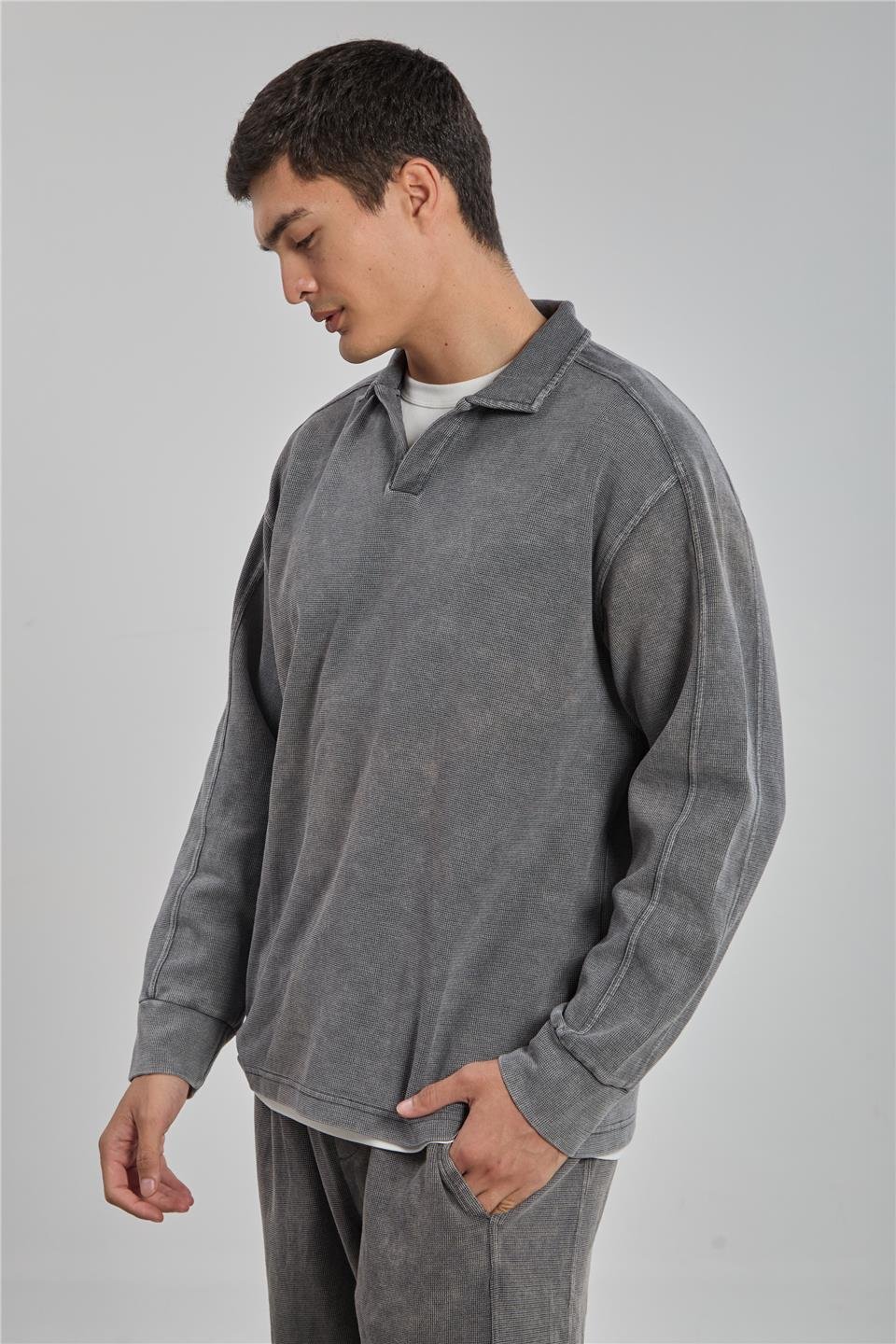 Polo yaka regular fit sweatshirt-9150-044 Antrasit
