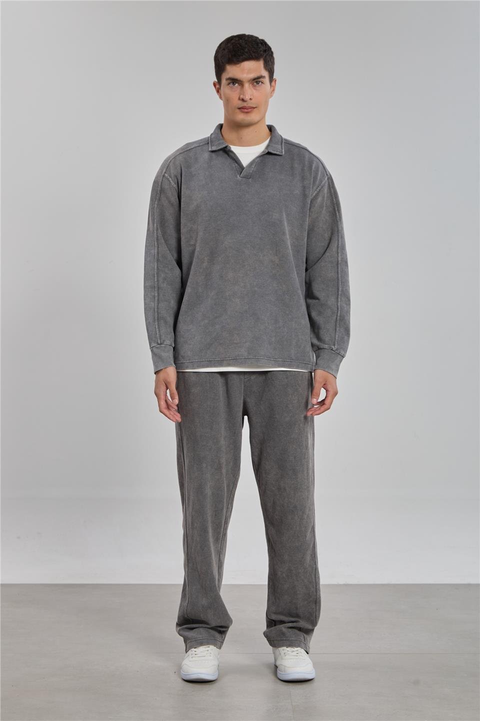 Polo yaka regular fit sweatshirt-9150-044 Antrasit