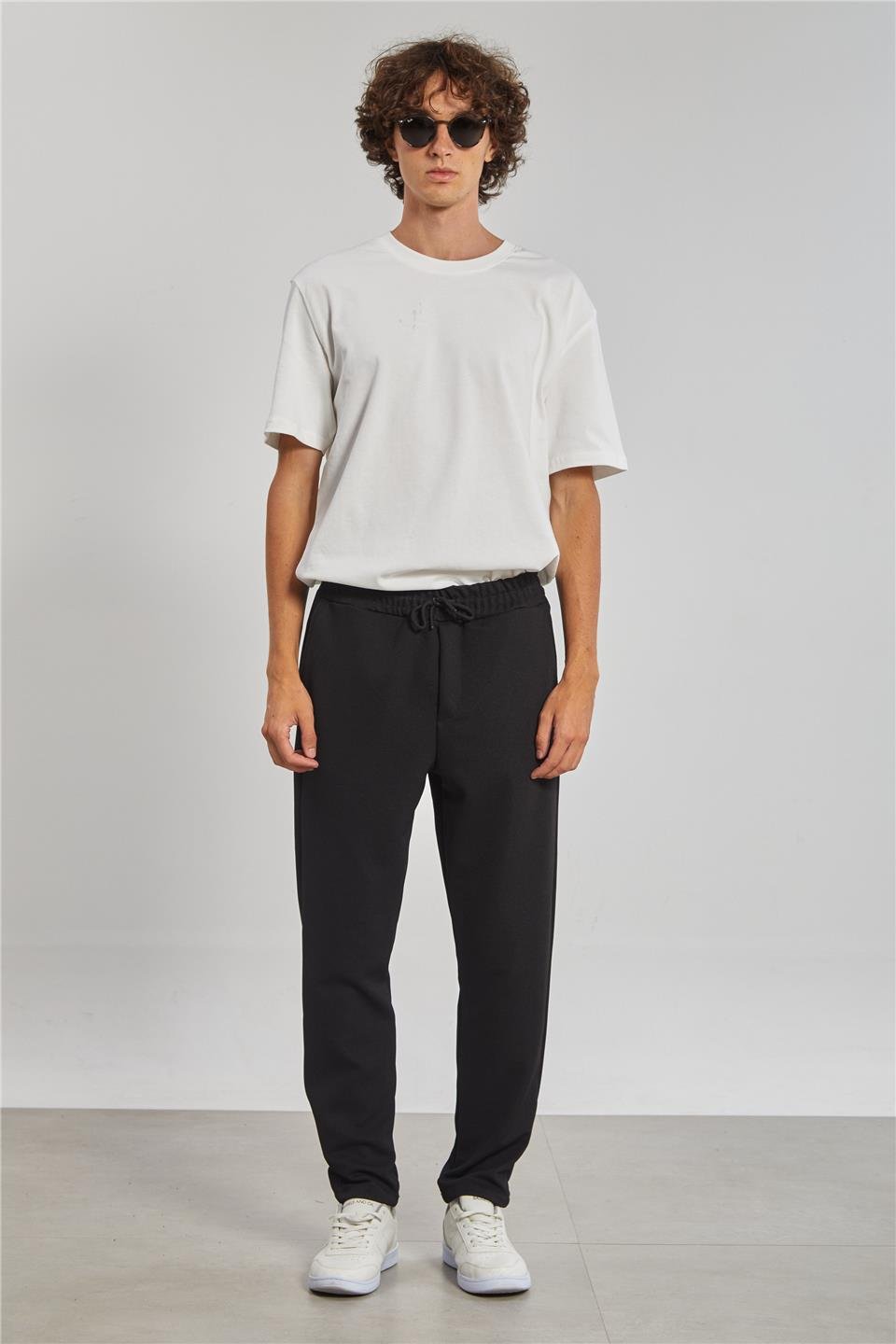 Regular Fit Beli Bağlamalı Erkek Pantolon - Siyah 