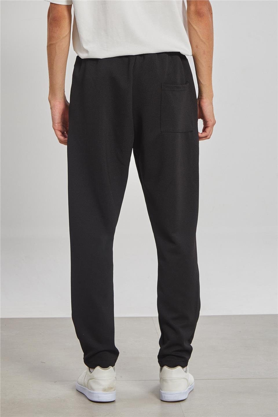 Regular Fit Beli Bağlamalı Erkek Pantolon - Siyah 