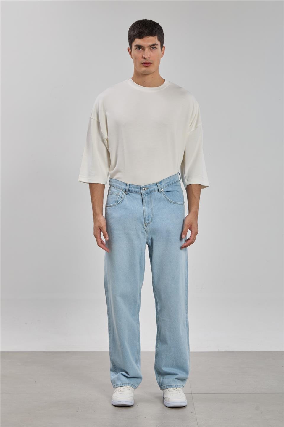 Relaxed fit jean pantolon-1594 Buz Mavi