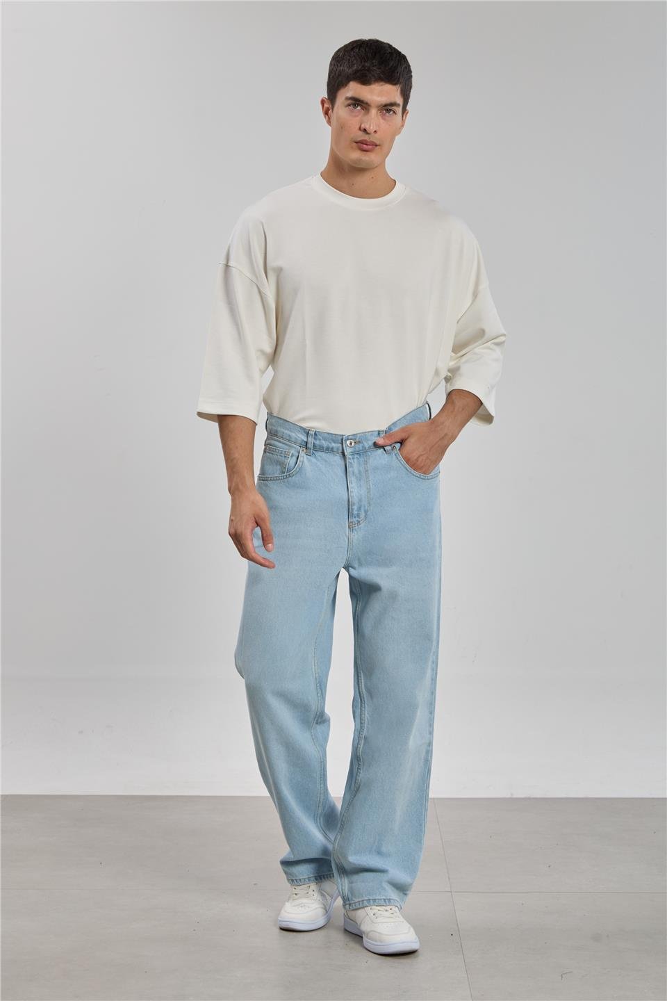 Relaxed fit jean pantolon-1594 Buz Mavi