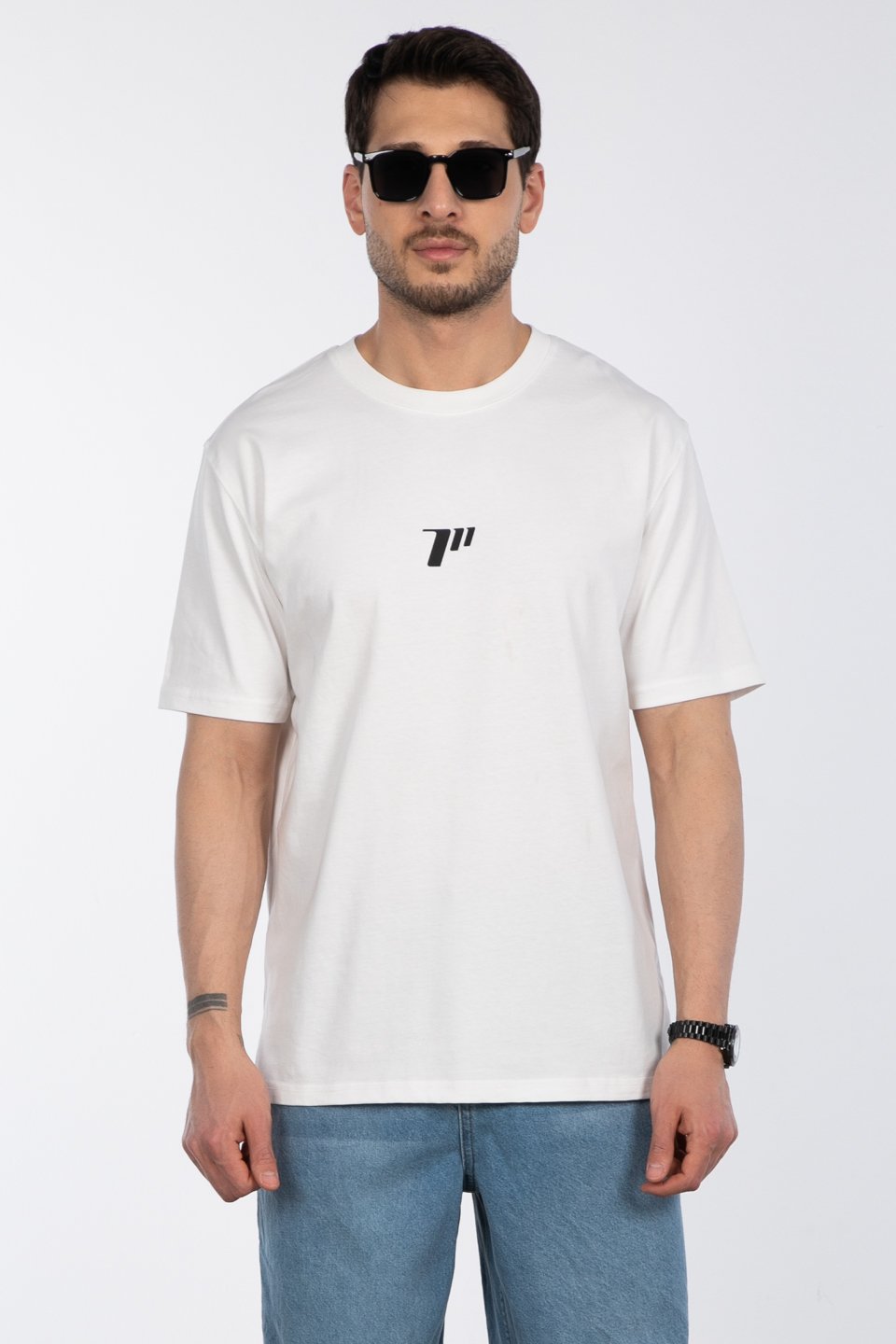 Sayı baskılı t-shirt-2927 Ekru