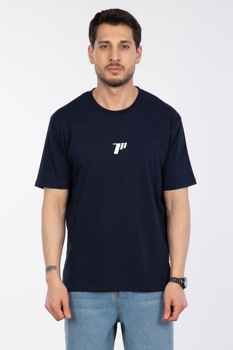 Sayı baskılı t-shirt-2927 İndigo