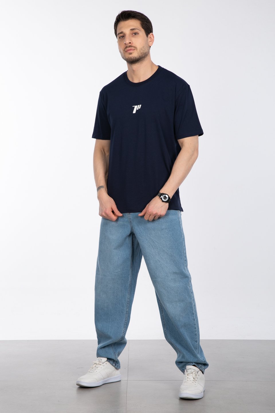 Sayı baskılı t-shirt-2927 İndigo