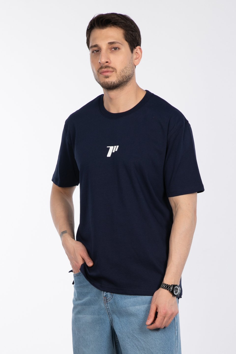 Sayı baskılı t-shirt-2927 İndigo