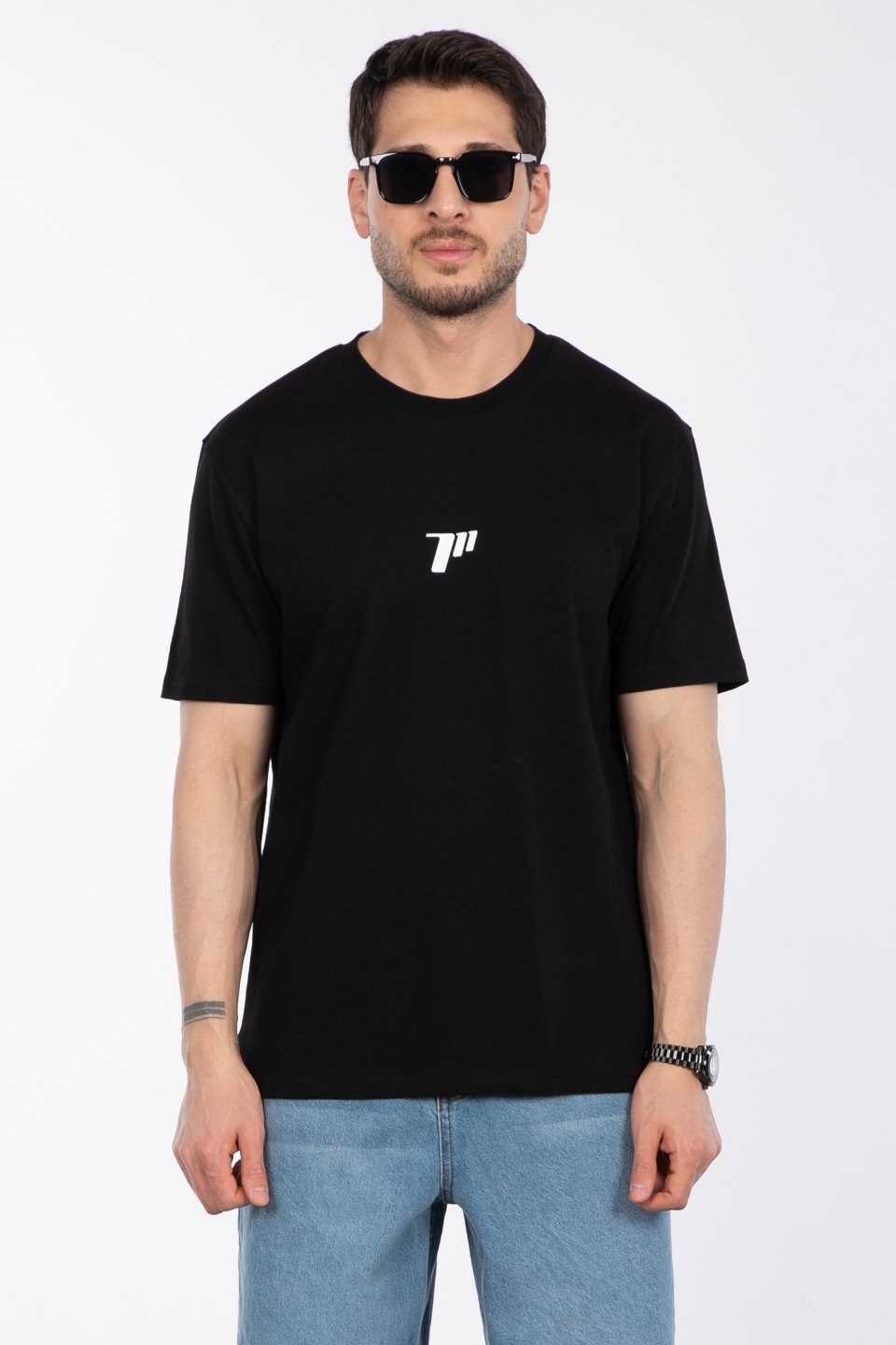 Sayı baskılı t-shirt-2927 Siyah