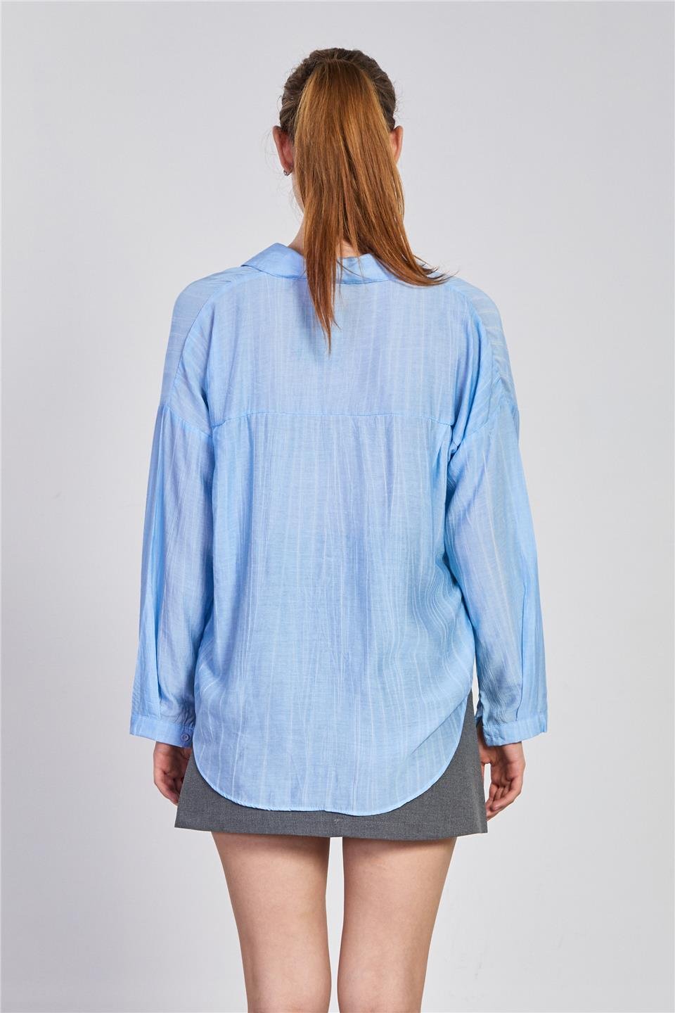 Sıena yıkamalı oversize gömlek-25-133 B.Mavi