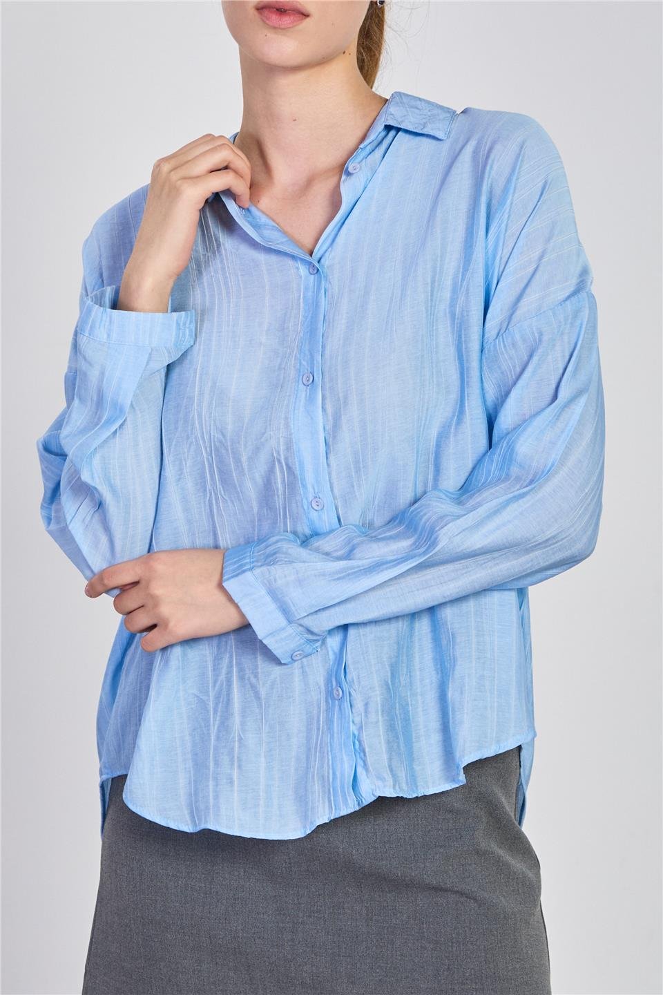 Sıena yıkamalı oversize gömlek-25-133 B.Mavi