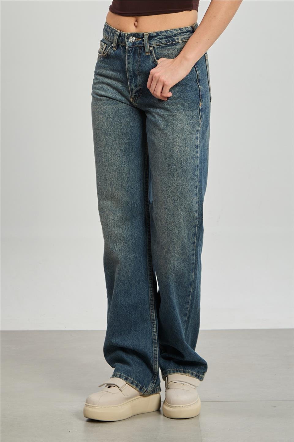 Straight leg jean pantolon-2103 Yeşil Tint